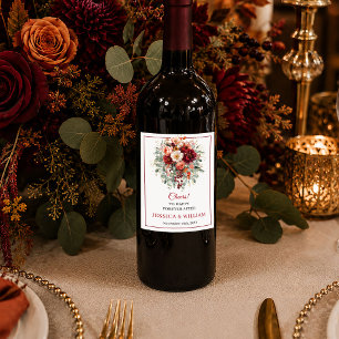 Classic Burgundy Gold Floral Deep Red boho floral Wine Label