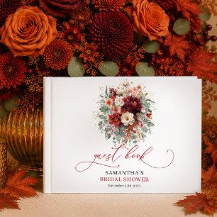 Classic Burgundy Gold Floral deep red bridal showe Guest Book