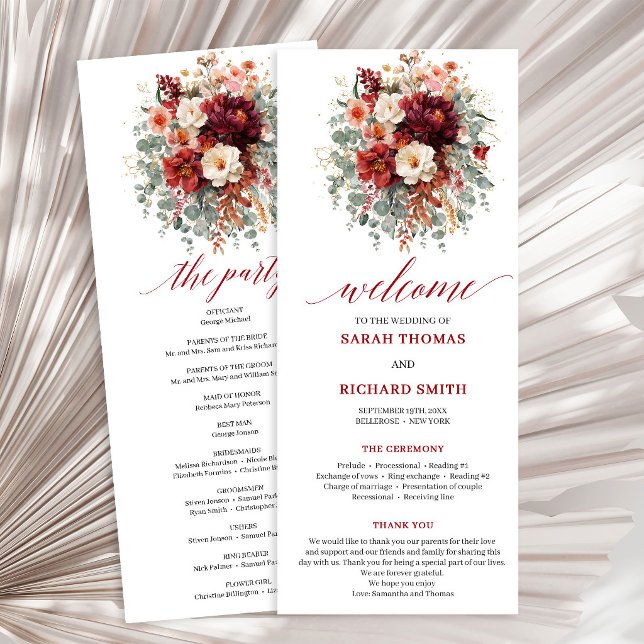 Classic Burgundy Gold Floral Deep Red wedding prog Programme (Classic Burgundy Gold Floral Deep Red wedding program

)