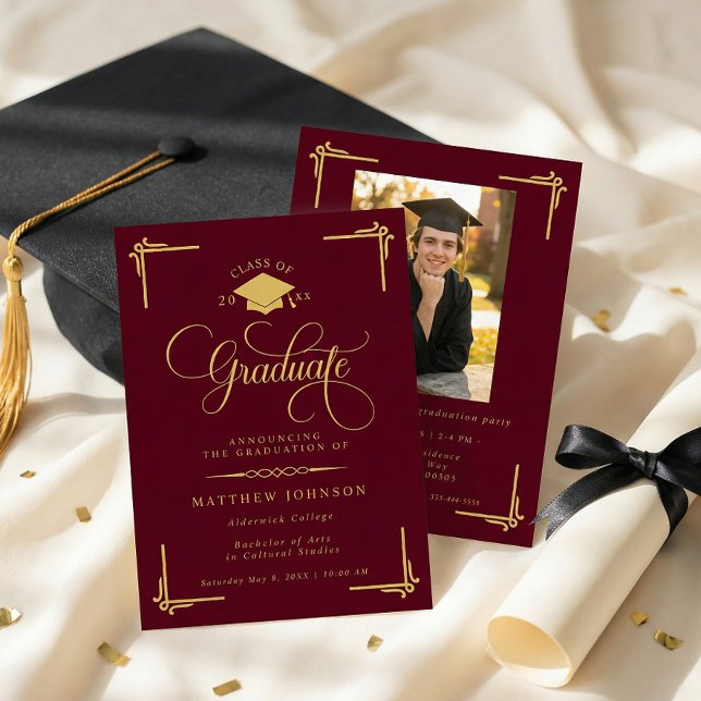 Classic Burgundy Gold Graduation Invitation (Creator Uploaded)