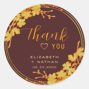 Classic Burgundy & Gold Wedding Thank You Classic Round Sticker