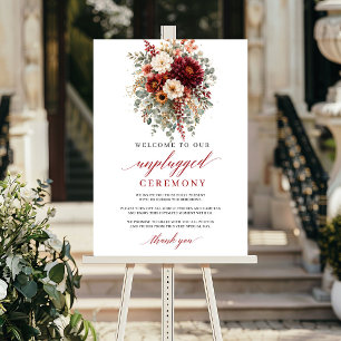 Classic Burgundy Greenery Unplugged Ceremony Sign