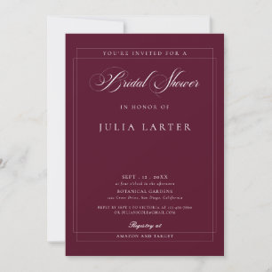 Classic Burgundy Ivory Calligraphy Bridal Shower Invitation