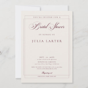 Classic Burgundy Ivory Calligraphy Bridal Shower Invitation