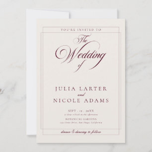 Classic Burgundy Ivory Calligraphy Photo Wedding Invitation