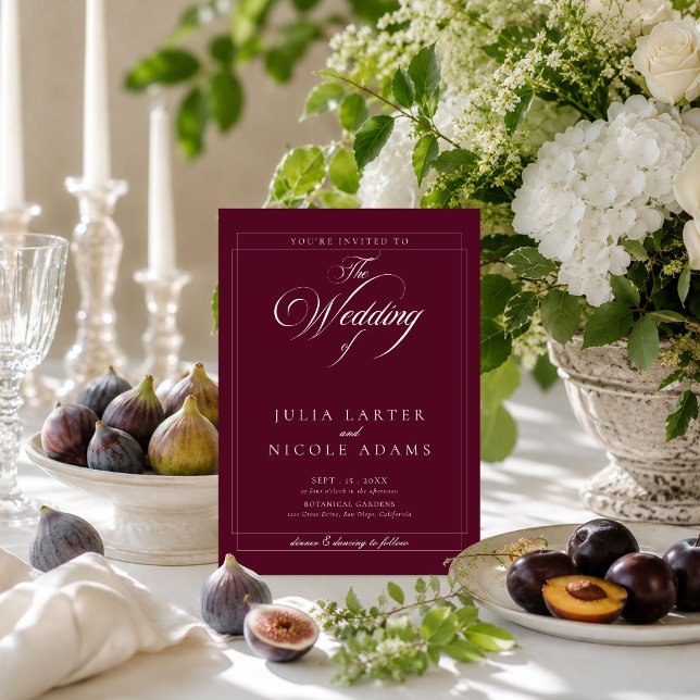 Classic Burgundy Ivory Calligraphy Photo Wedding Invitation (Creator Uploaded)