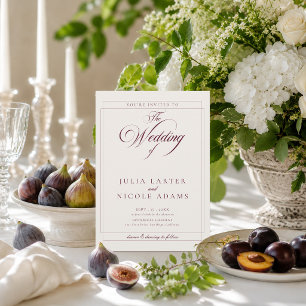 Classic Burgundy Ivory Calligraphy Photo Wedding Invitation