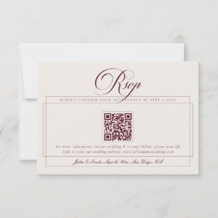 Classic Burgundy Ivory Calligraphy QR Code Wedding RSVP Card