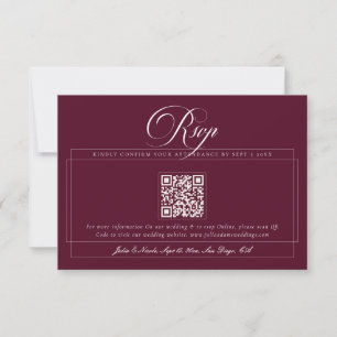 Classic Burgundy Ivory Calligraphy QR Code Wedding RSVP Card