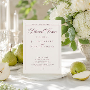 Classic Burgundy Ivory Calligraphy RehearsalDinner Invitation