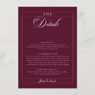 Classic Burgundy Ivory Calligraphy Wedding Details Enclosure Card