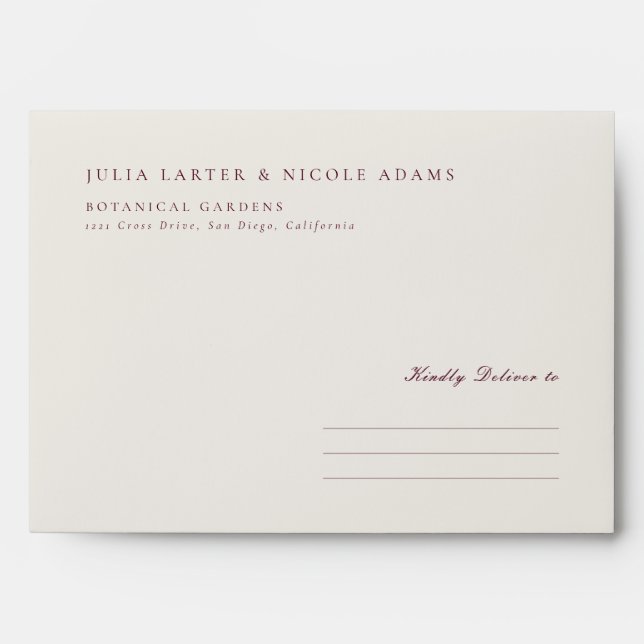 Classic Burgundy Ivory Calligraphy Wedding Envelope (Front)