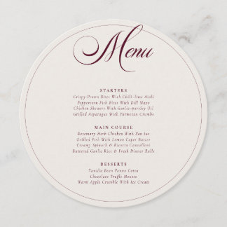 Classic Burgundy Ivory Calligraphy Wedding Menu