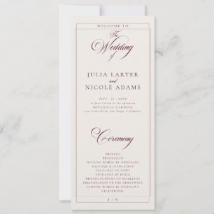 Classic Burgundy Ivory Calligraphy Wedding Program