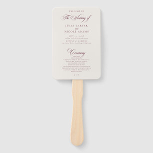 Classic Burgundy Ivory Calligraphy Wedding Program Hand Fan