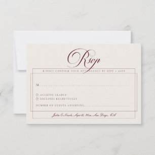 Classic Burgundy Ivory Calligraphy Wedding RSVP Card