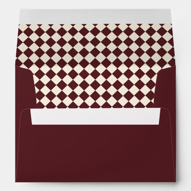 Classic Burgundy Ivory Chequered Old Money Wedding Envelope (Back (Bottom))