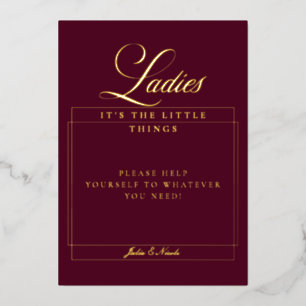 Classic Burgundy Ladies Bathroom Basket Sign