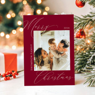 Classic Burgundy Merry Christmas Family Photo Holiday Card