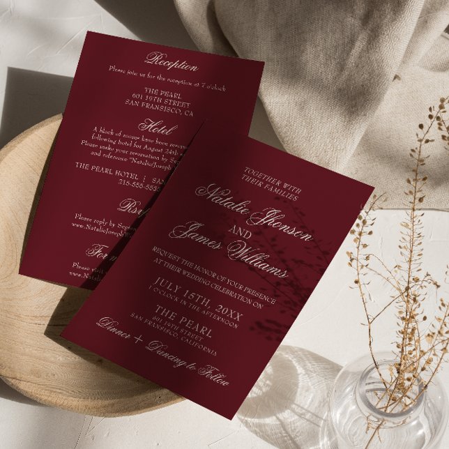Classic Burgundy Old Money All In One Wedding Invitation (Creator Uploaded)
