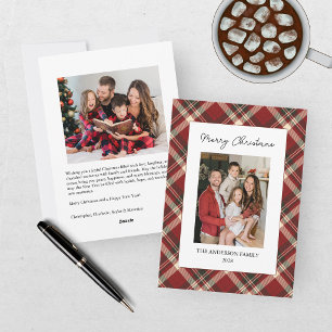 Classic Burgundy Plaid Photo Christmas  Holiday Card