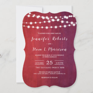 Classic Burgundy Red String Lights Wedding Invitation