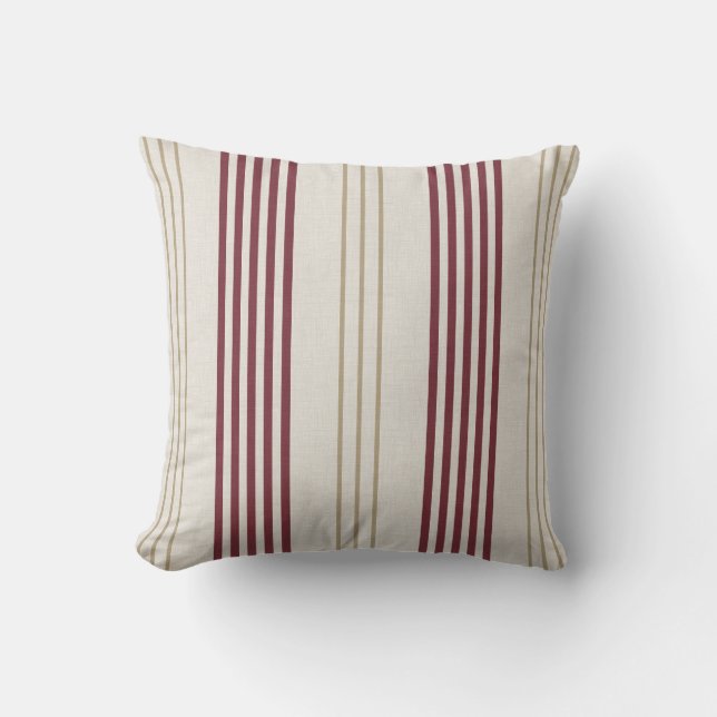 Classic Burgundy Red Ticking Stripe Pattern Cushion (Front)