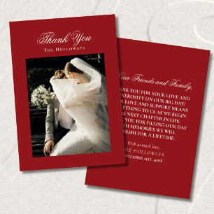 Classic Burgundy Red Wedding Photo Thank You Card