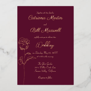 Classic Burgundy & Rose Foil Wedding Invitation