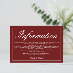 Classic Burgundy Simple Wedding Enclosure Card