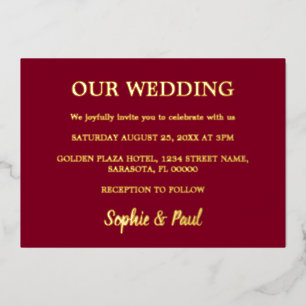 Classic Burgundy Wedding Gold Foil Invitation