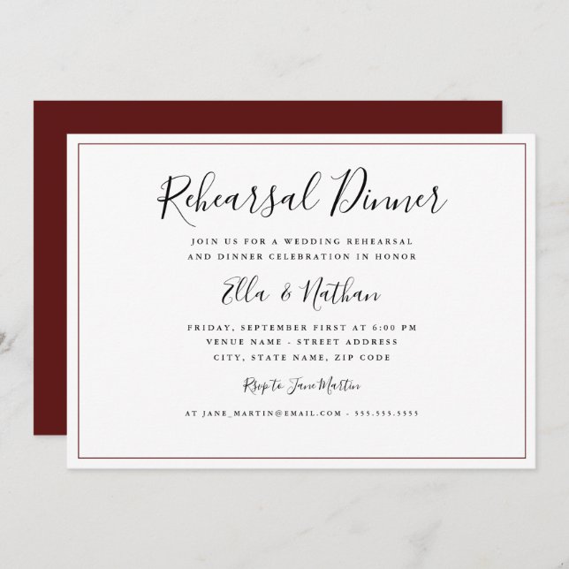 Classic Burgundy Wedding Rehearsal Dinner Invitation (Front/Back)
