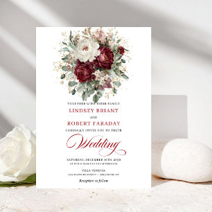 Classic Burgundy White Botanical Wedding Invite