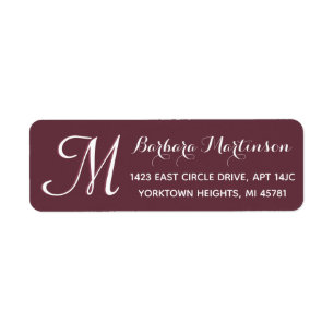 Classic Burgundy White Custom Monogram Address