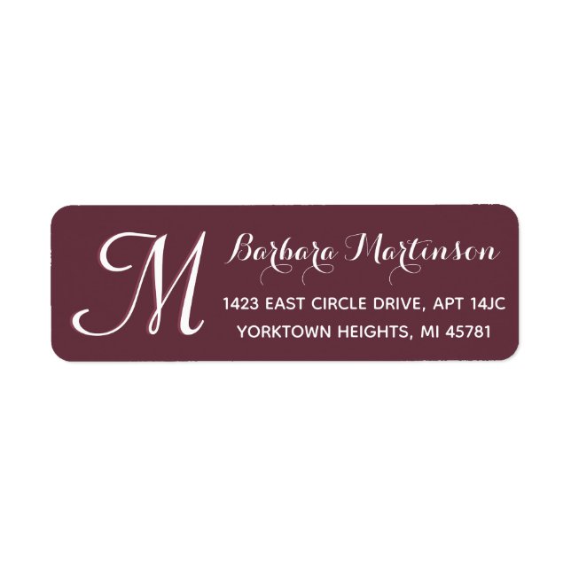 Classic Burgundy White Custom Monogram Address (Front)