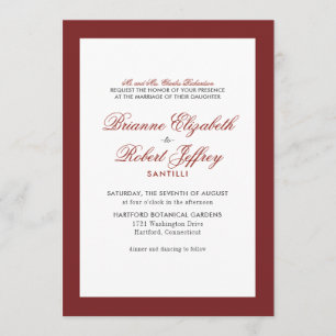 Classic Burgundy Wine Border Wedding Invitation
