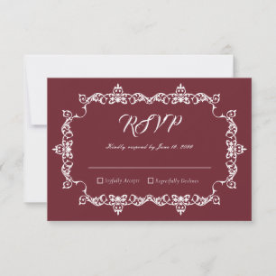 Classic Burgundy Wine Ornately Framed Wedding RSVP Card