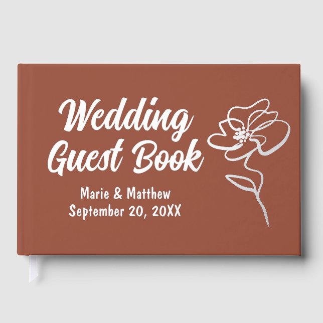 Classic Burnt Orange Floral Sketch Foil Guestbook (Front)