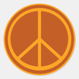 Classic Burnt Orange Peace Sign Round Sticker