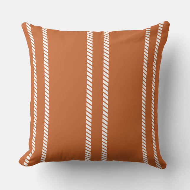 Classic Burnt Orange with Stripes Throw Pillow (Front)