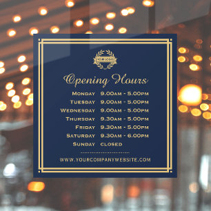 Classic Business Hours Sign Logo Navy Gold