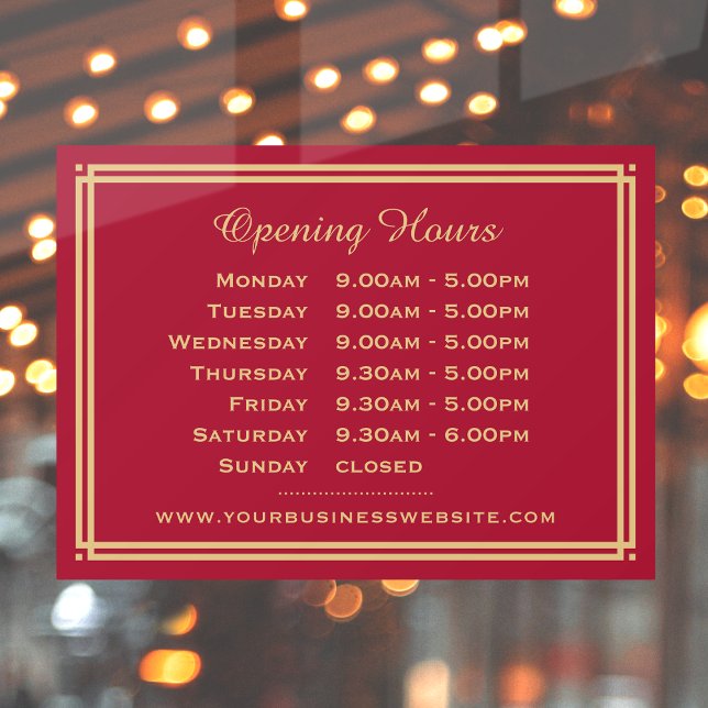  Classic Business Opening Hours Red Gold Window Cling (Creator Uploaded)