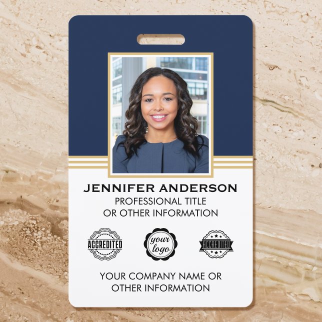 Classic Business Photo ID Blue Gold ID Badge (Creator Uploaded)