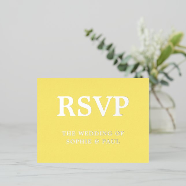 Classic Butter Yellow Song Choice Foil RSVP Card (Standing Front)