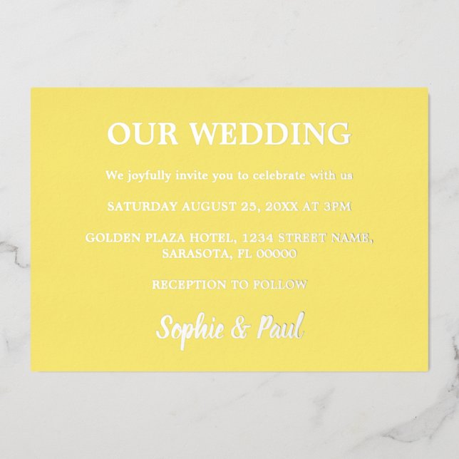 Classic Butter Yellow Wedding Foil Invitation (Front)