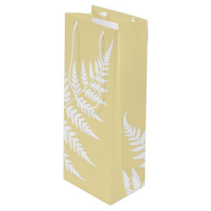 Classic Butter Yellow White Fern Botanical Wine Gift Bag