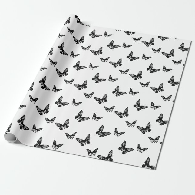 Classic Butterflies Art Pattern CUSTOM BG COLOR Wrapping Paper (Unrolled)