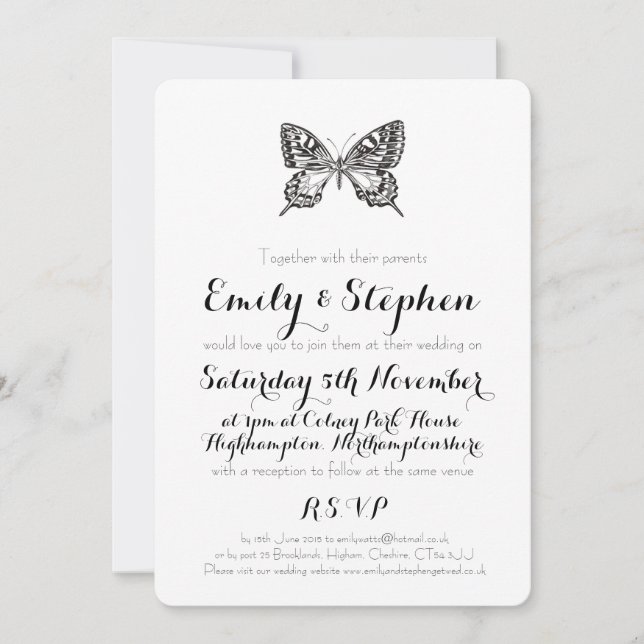 Classic Butterfly Personalised Wedding Invitation (Front)