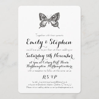 Classic Butterfly Personalised Wedding Invitation