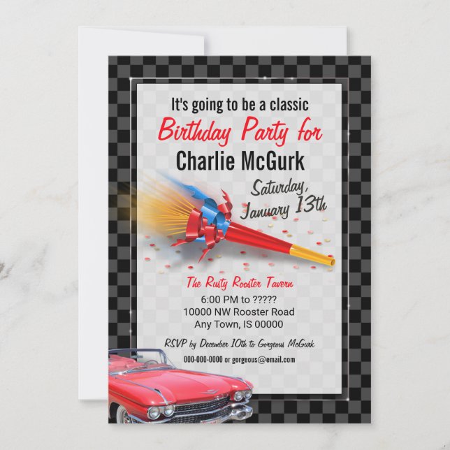 CLASSIC CADILLAC Birthday Party Invitation (Front)